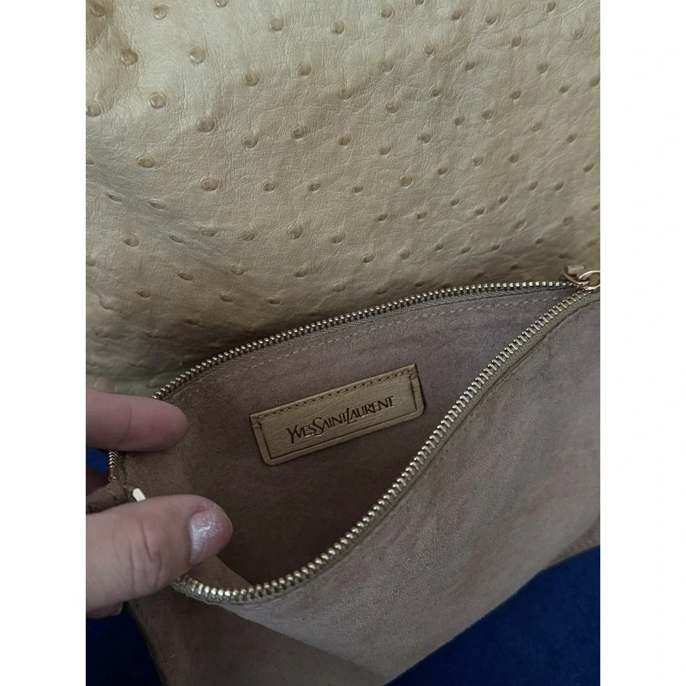 Yves Saint Laurent Roady Yellow ostrich Leather Slouchy Hobo bag